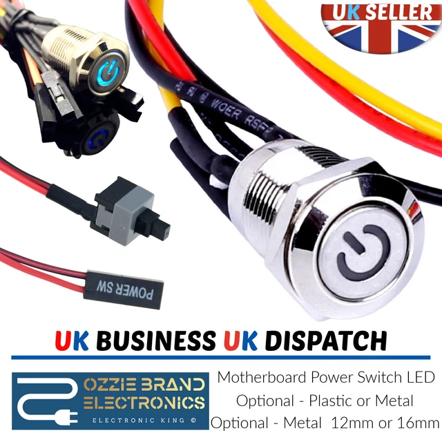 PC MOTHERBOARD POWER Switch Led Momentary Metal Reset Button Panel