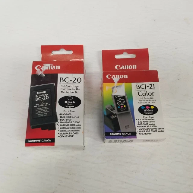 Genuine Canon BC-20 Black & BCI-21 Color Ink Cartridges, New