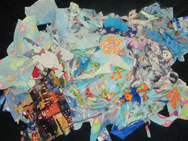 Fabric Scraps ALL BLUE COLOR 100% Cotton Pieces Asstd Themes & Size BY THE POUND