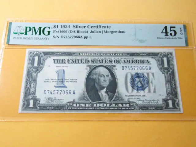 $1 1934 Funny Back #3 Silver Certificate Fr#1606 - PMG CH UNC 45 EPQ