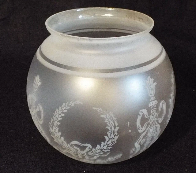 Old Antique GLASS OIL LAMP BANQUET SHADE Mini Ball Frosted FLORAL 3 1/4" Fitter 3