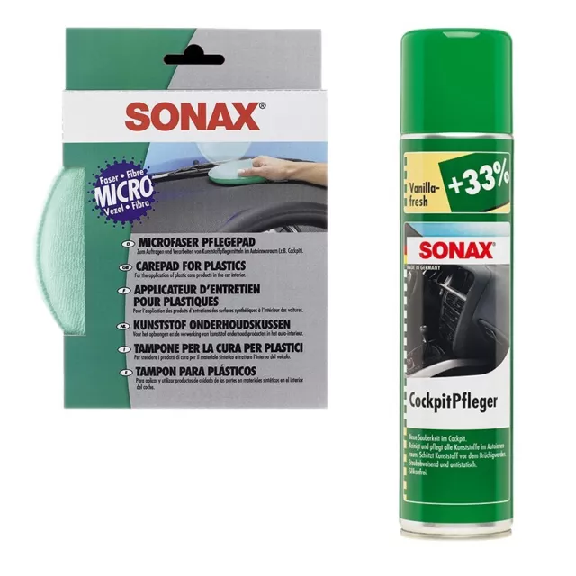 400ml SONAX COCKPITFPLEGER VANILLA-FRESH + MICROFASERPFLEGEPAD PFLEGEPAD 2