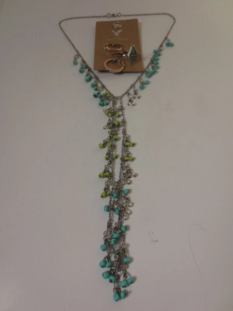 American Eagle Outfitters AEO Turq Necklace Stackable Ring Set NWT $22 $18 Each
