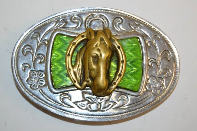 UNIQUE Vintage 1960s Brass Metal 3D Horse Belt Buckle Ornate Western RARE JAPAN