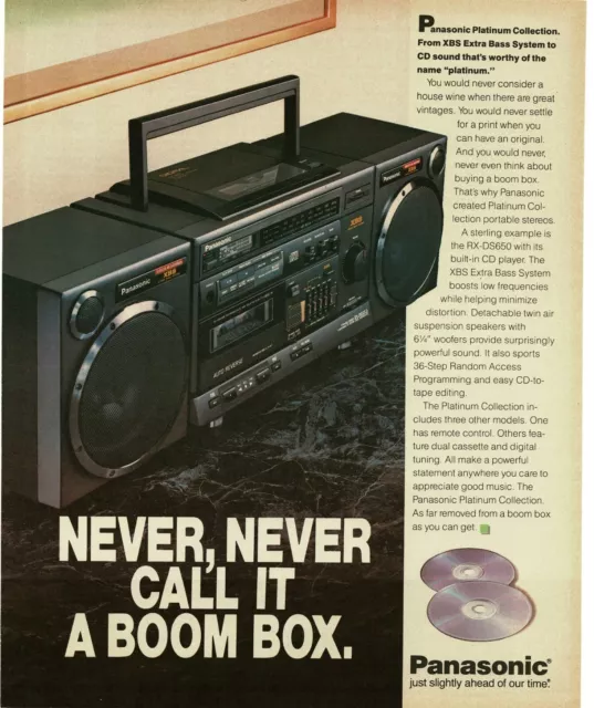 1989 PANASONIC RX-DS650 Portable Stereo never call it Boom Box Vintage Print Ad