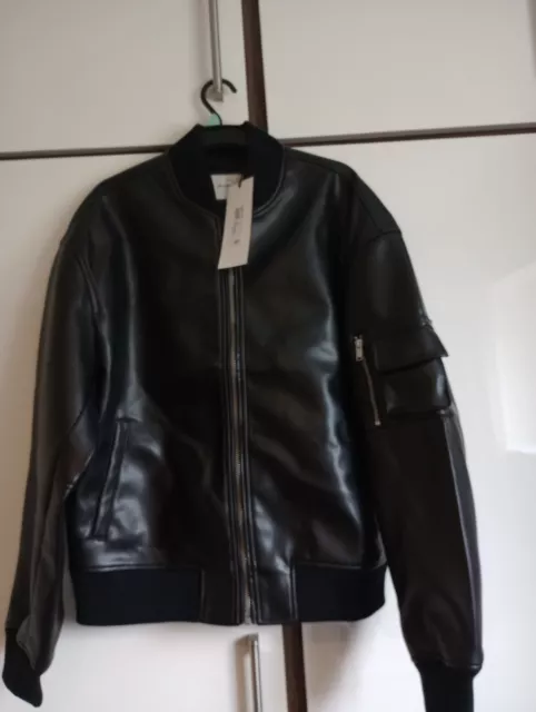 Giacca in pelle da uomo nuova con etichette per ragazzi River Island taglia small