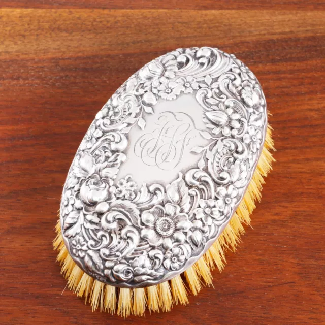Gorham American Sterling Silver Clothes Brush #C1555 Floral Repousse 1899