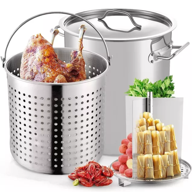 Large Stock Pot Stainless Steel Restaurant Kitchen Soup Big Cooking with  Lid 35L