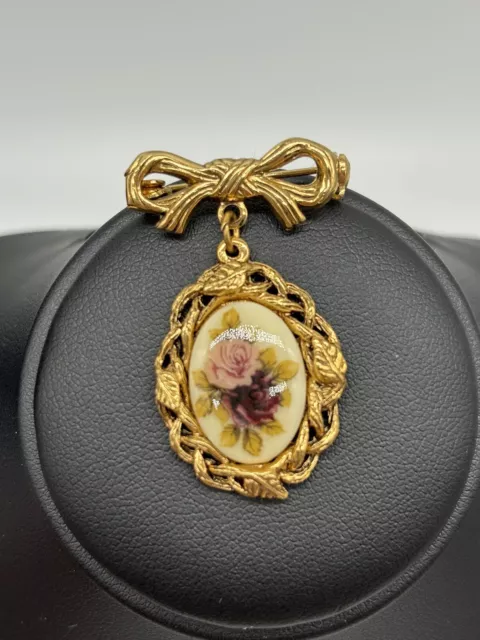 Vintage 1928 Cameo Bow Floral Brooch Pin Victorian Revival Fashion Jewelry