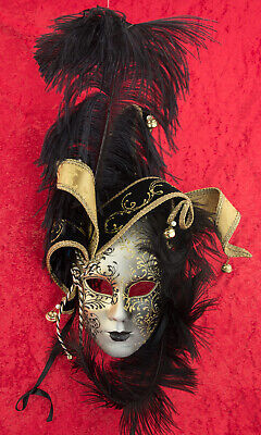 Mask from Venice Black Golden Marquise With Feathers Decoration Wall 57 CM - 842