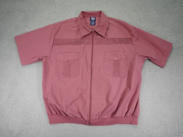 John Blair Shirt Men’s XL Zip Up Pink Short Sleeve Banded Bottom Pockets Tucks