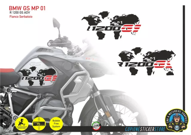 2 Adesivi Fianco Serbatoio Moto BMW R 1200 gs adventure LC Planisfero