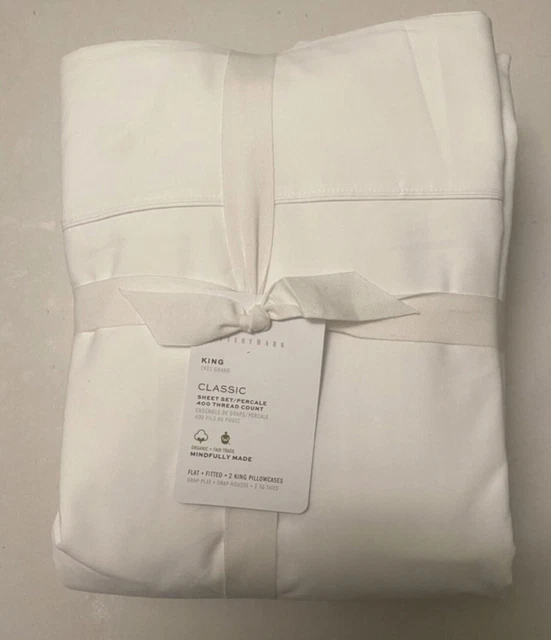 POTTERY BARN CLASSIC 400 Tc Percale King Sheet Set In White New 79.00