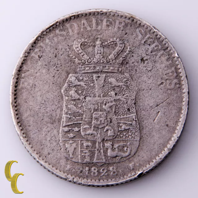 1828 Dänemark Speciedaler Silbermünze, Km #695.1 3