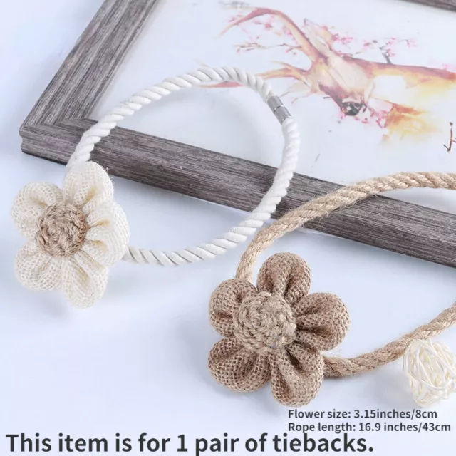 1 Pair Curtain Tie Backs Magnetic Holdback Holders Linen Cotton Flower Shape