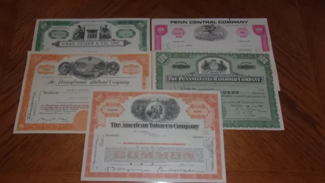Lot of 5 Different Stock Certificates S35