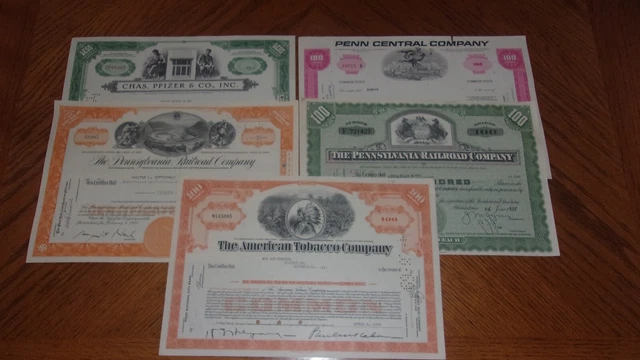 Lot of 5 Different Stock Certificates S35