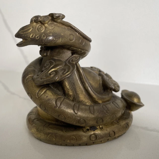 Old Handcrafted Brass Chinese Zodiac? Snake Animal Statue/fig. Decorative , VTG