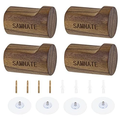 Wooden Coat Hook, 4 Pieces Wood Wall Hook, Wooden Coat Peg Coat Hanger for