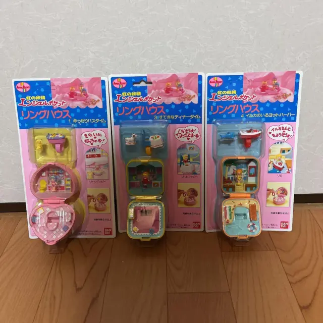 Angel Polly Pocket Ring House Bath time Dinner time Yacht Harper 3 Set Unopened.