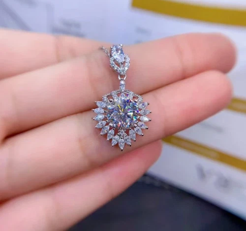 2Ct Round Cut Moissanite Heart Shape Pendant 14K White Gold Plated Free Chain
