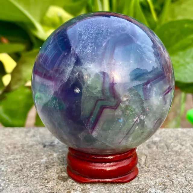 271G Natural Fluorite Quartz Sphere Crystal Energy Ball Reiki Healing Gem