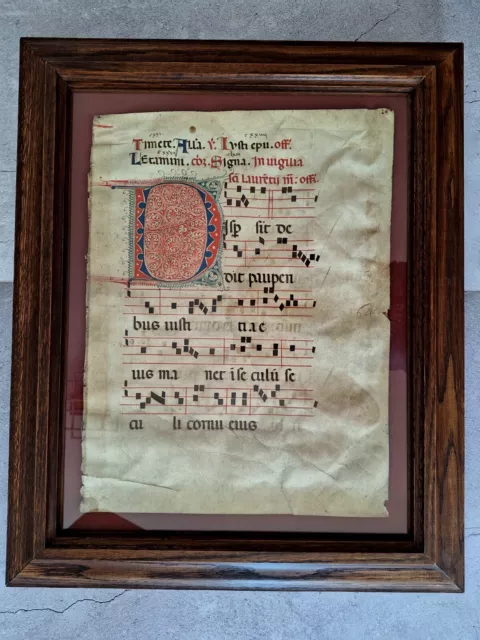 Rare Antiphonal or Antiphonary Framed Medieval Page nr. 1 Choral Music