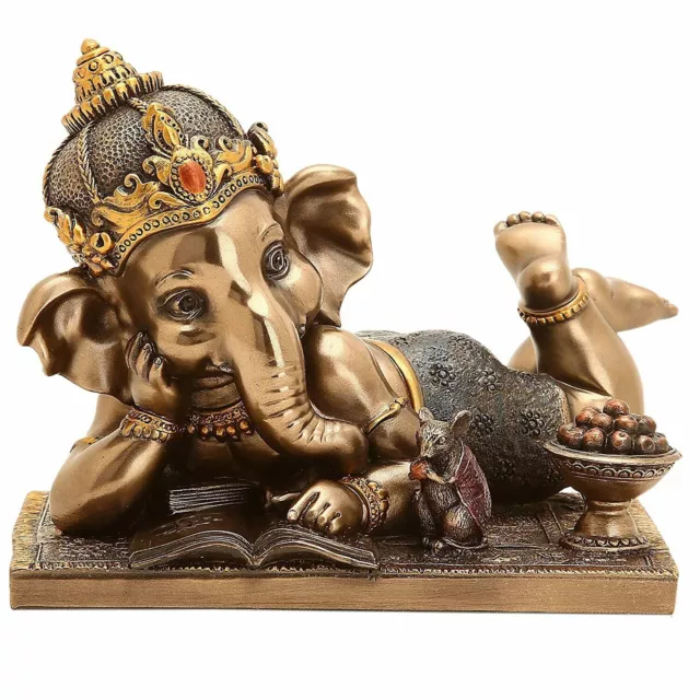 Statue de Ganesh de bébé en bronze collé Ganpati mangeant la figurine de...