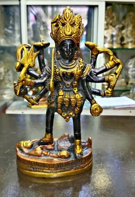 Brass Kaali Maa Kali Mata Hindu Goddess Durga Idol Statue Figurine, 7.5" 2.71lbs