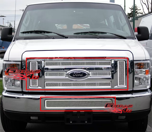 Fits 2008-2014 Ford Econoline Van/E-Series Stainless Steel Mesh Grille Combo