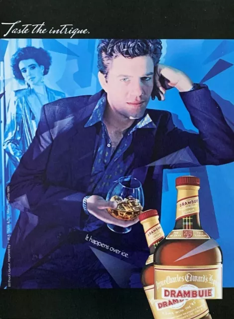 1986 DRAMBUIE Liqueur Taste the Intrigue It Happens Over Ice Vintage PRINT AD