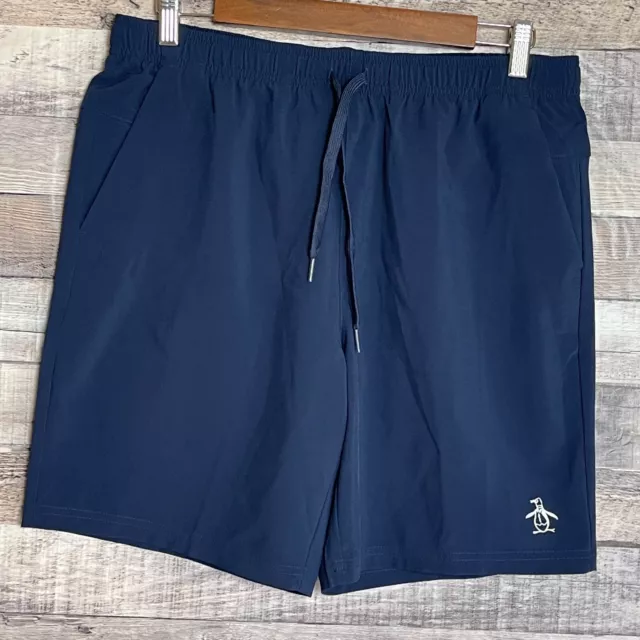 Original Penguin Performance Shorts Mens Medium Navy Pockets Elastic Waist 8"