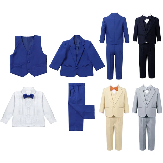 Gilet abito da gentiluomo bambini ragazzi + camicia + mosca + pantaloni + blazer per matrimonio festa