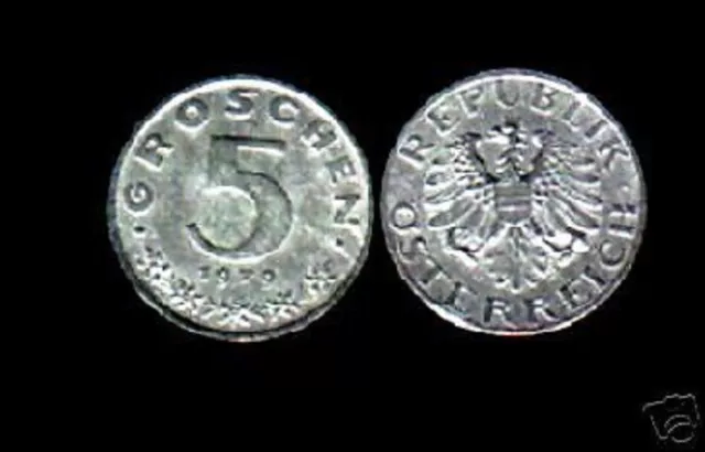 Austria 5 Groschen Km2875 1950-1994 Eagle Pre Euro Currency Money 100 Coin Lot 2