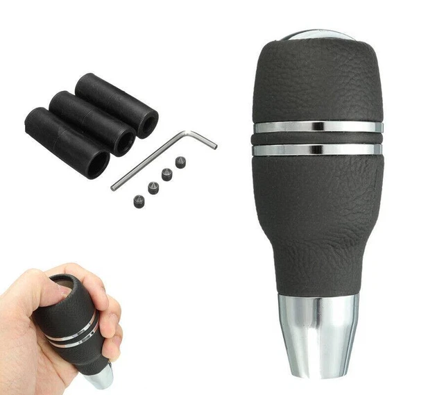 Car Automatic Gear Shift Knob Shifter Lever Handle Rod Black Aluminum Leather