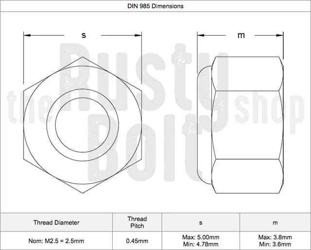 M2.5 Nylon Inserted Lock Nut, Steel, Black Zinc