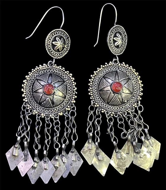 Ancient Islamic ottomans period silver and Agate dangle earrings beautiful
