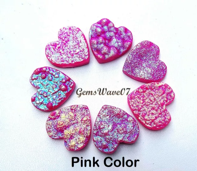 Pink Color Titanium Druzy Agate Heart Shape Cabochon Carved Gemstone 29-30 mm