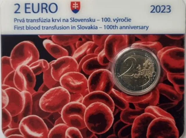 ~  Slowakei  2 Euro Bluttransfusion 2023 Stgl.  Coincard