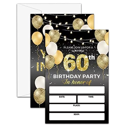 60th Gold Birthday Party Invitations Birthday Invitations for Women Men Golde...