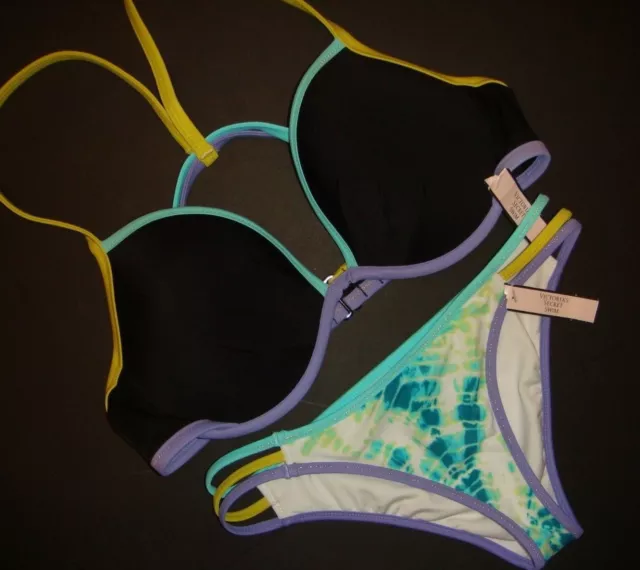 Victoria's Secret 34D,34DD BIKINI strappy BLACK GREEN Teal SEAFOAM blue purple