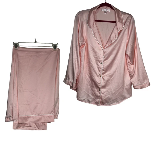 Oscar De La Renta Pink Label Satin 2 Piece Long Sleeve Women's Large Pajama Set