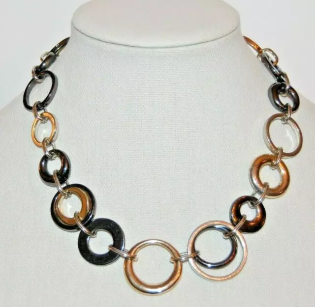 Elegant Anne Klein Couture Gunmetal And Silver Toned Metal Statement Necklace