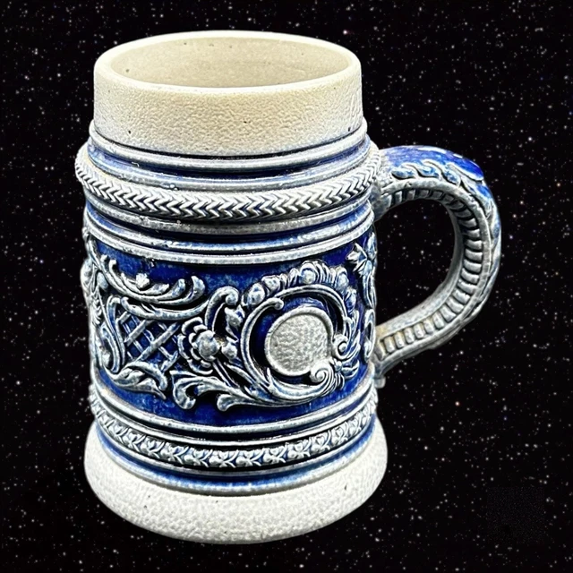 German Stein Mug Cup Salt Glaze Cobalt Blue Pottery Stoneware 3.5”T 2”W