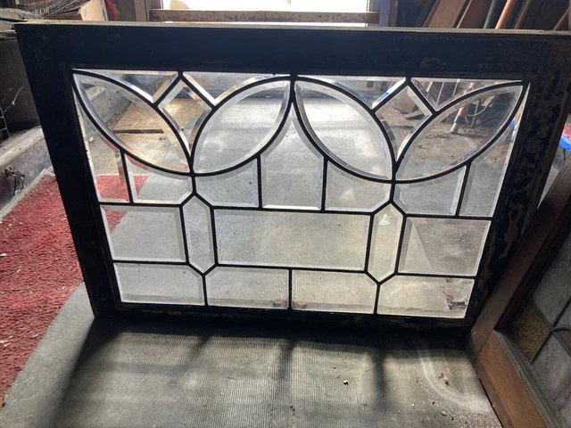 Antique Original Art Deco Double Tulip leaded glass window All Heavy Beveled