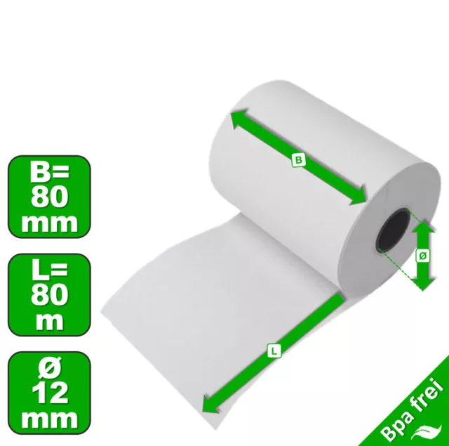 20 Thermorollen 80 x 80 x 12 mm Bonrollen Kassenrollen Waagenrollen Epson TM-T88