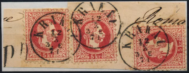 ÖSTERREICH EX PROVERA 1867 3*5kr auf Briefteil aus KARKAU (Galizien) nach ROMA