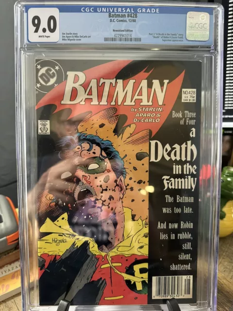 Batman #428 CGC 9.0 WHITE (1988) Death of Robin (Jason Todd) Newsstand Rare