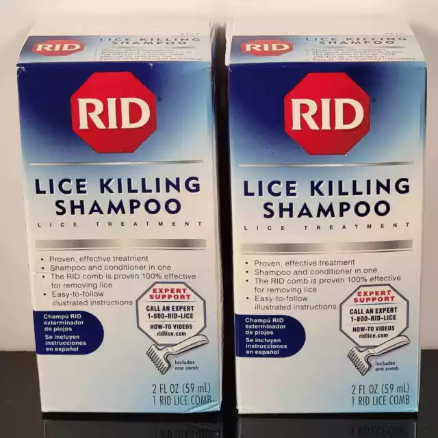 Rid Lice Killing Shampoo Head Lice Treatment &2 Nit Combs 2 Pack NEW Exp 08/2025
