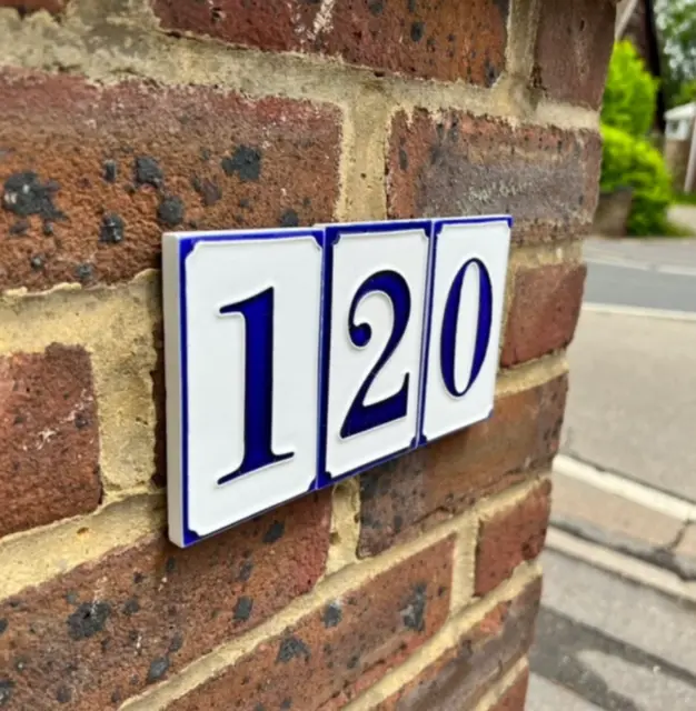 11cm x 7cm Simple Blue Hand pained Ceramic Italian House Number Tiles 2